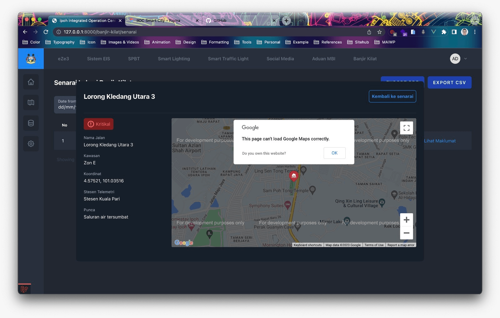 Analytics panel with real-time sensor readings and alert system